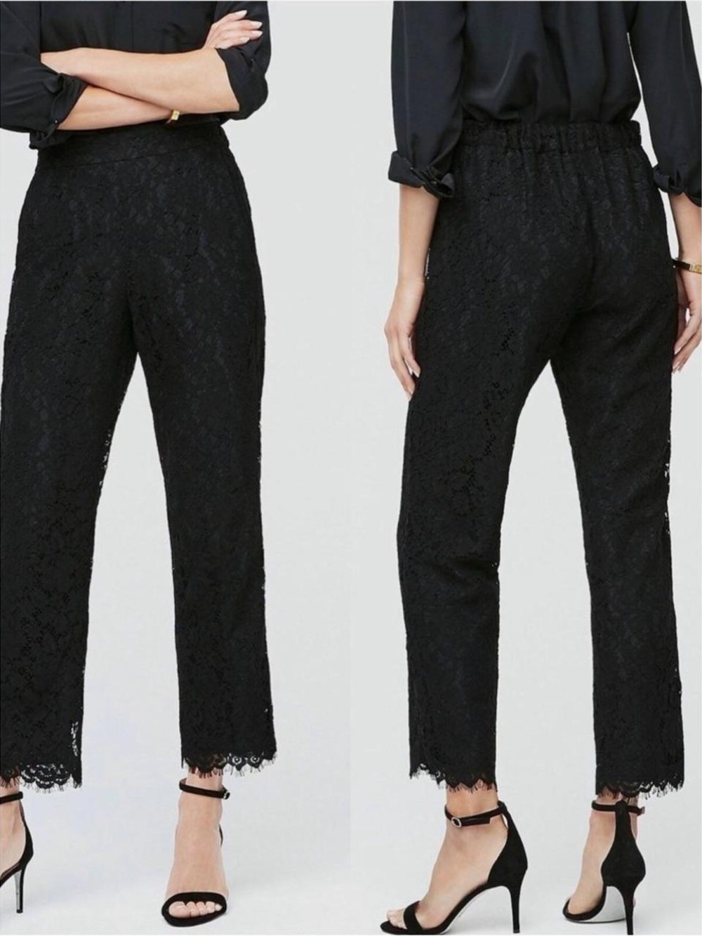 J. Crew Black Cropped Lace Straight-Leg Pants